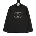 Chanel 25FW Long-Sleeve T-Shirt with Large Embroidered/Appliqué Double-C Logo in Brocade Style