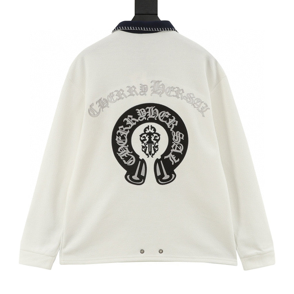 CH Long-Sleeve Polo Shirt with Horseshoe Embroidery and Collar