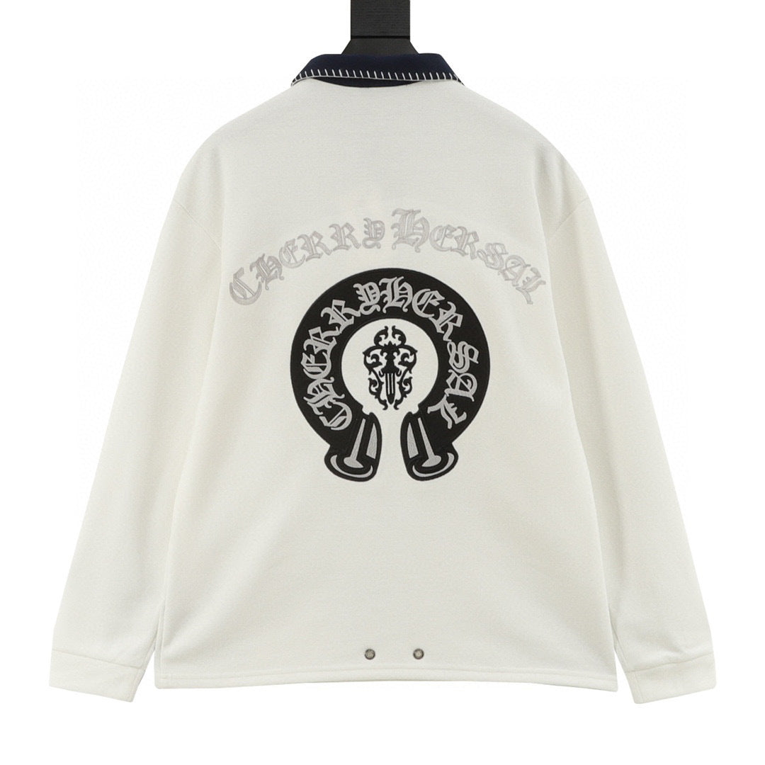CH Long-Sleeve Polo Shirt with Horseshoe Embroidery and Collar