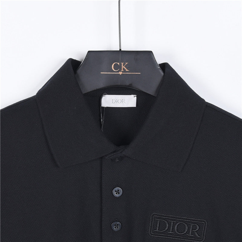 Dior Embossed Logo Short-Sleeve Polo Shirt in Black