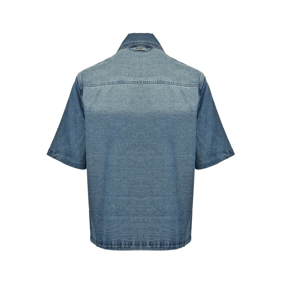 Louis Vuitton Monogram-Embossed Short-Sleeve Denim Shirt in Blue