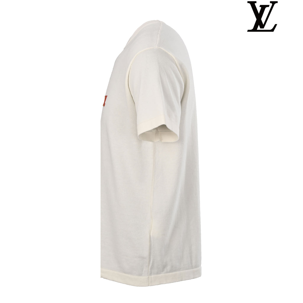 Louis Vuitton Men's Off-White Leather Logo Knit T-Shirt