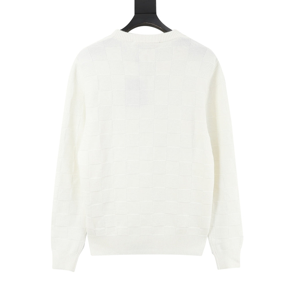 Louis Vuitton Women's Men's White Checkered Crewneck Knit Sweater