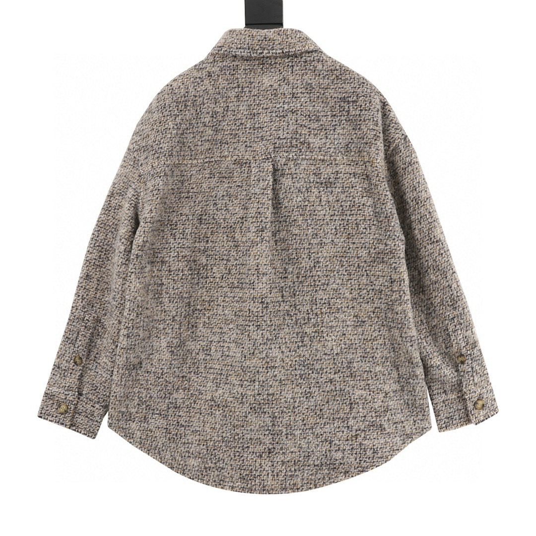 Loewe Leather Label Tweed Wool Blend Overshirt Jacket