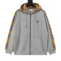 Burberry Women's Men's Grey Check Panel Zip-Up Hoodie