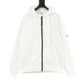 Stone Island Sleeve Patch Hooded Zip-Up Jacket | White Contrast Zip Casual Outerwear