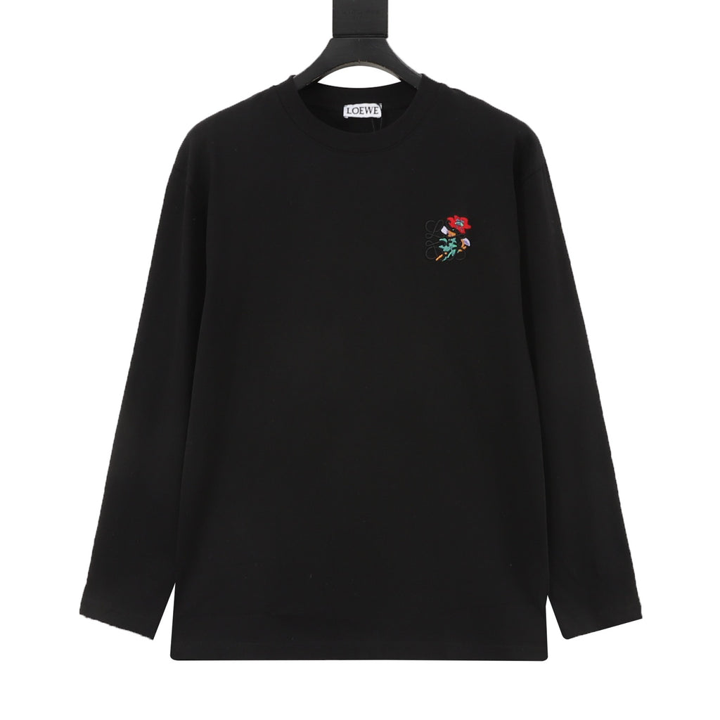 LOEWE Women's & Men's Black Floral Anagram Embroidered Long-Sleeve T-Shirt