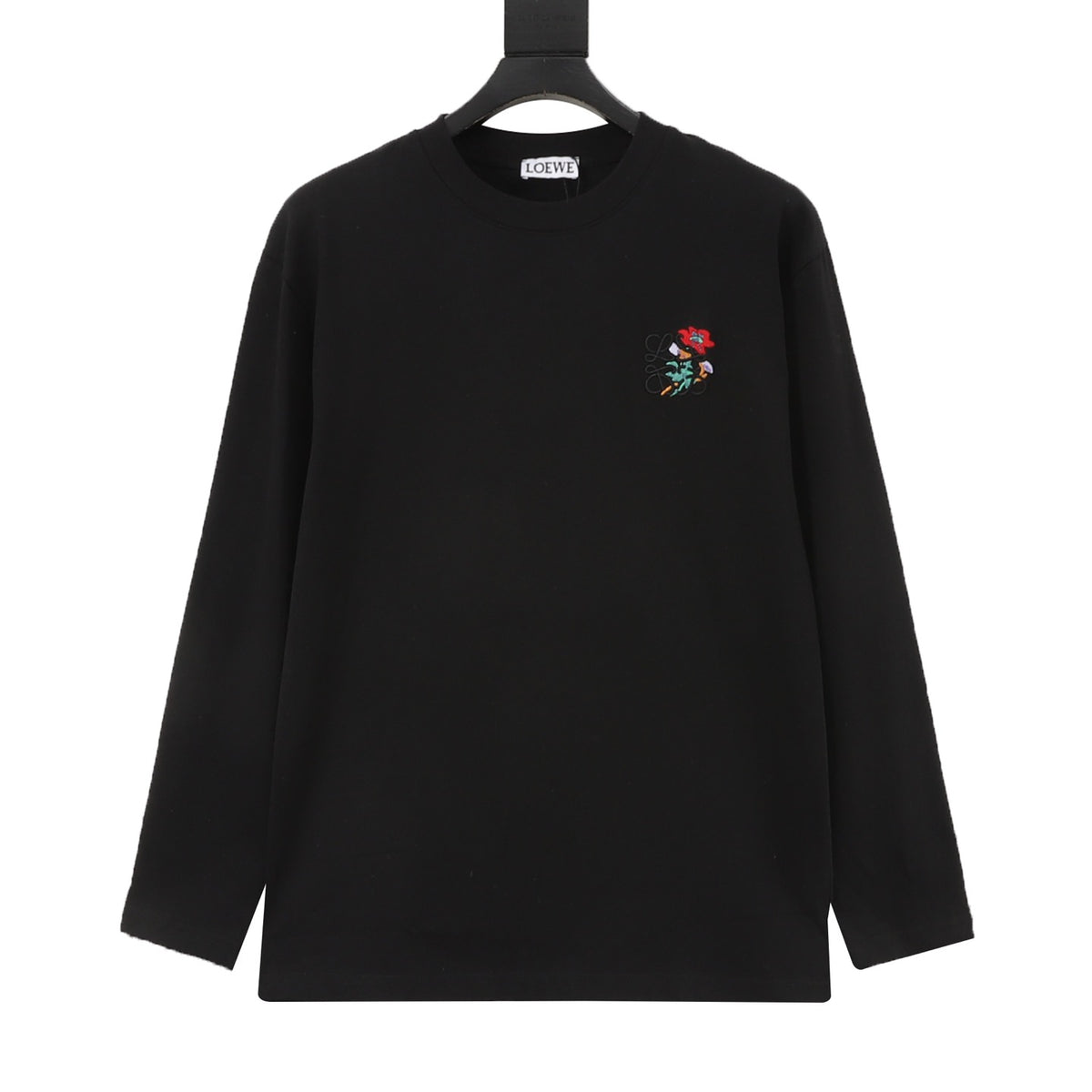 LOEWE Women's & Men's Black Floral Anagram Embroidered Long-Sleeve T-Shirt