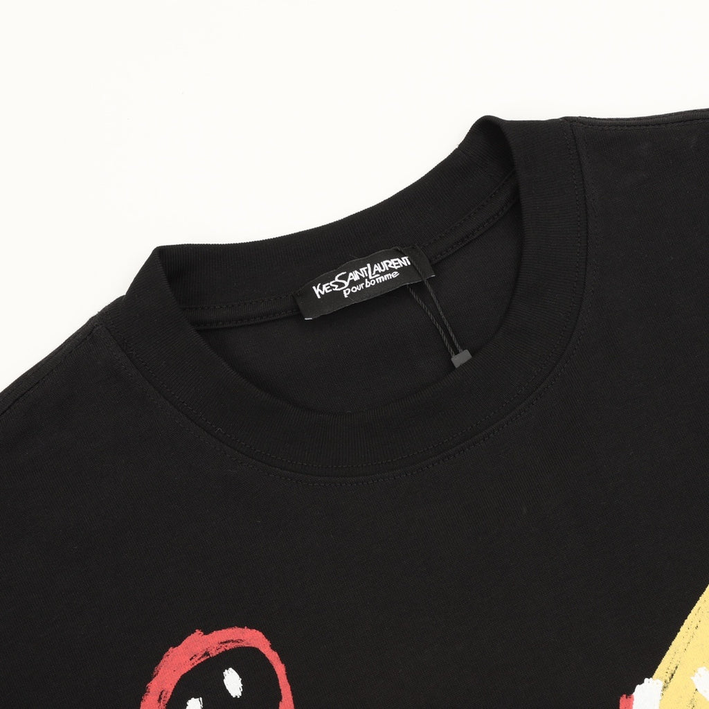 Yves Saint Laurent Men's Black Colorful Graffiti Logo T-Shirt