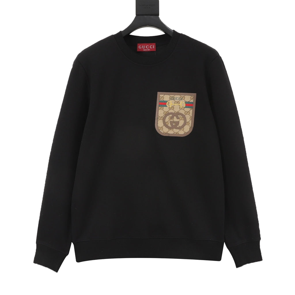 Gucci Women's Men's Black GG Pocket Patch Crewneck Sweatshirt