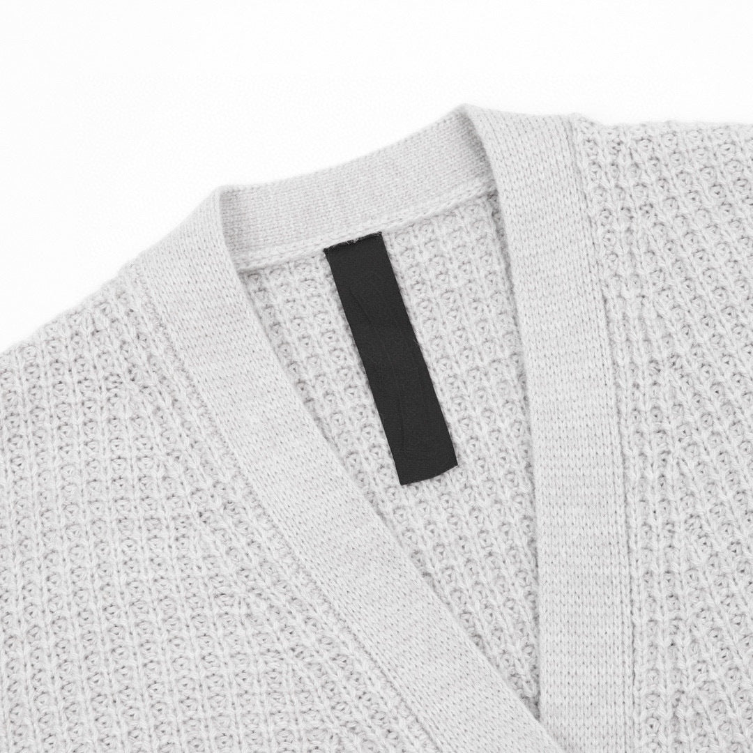 CH Cashmere Cardigan with Leather-Trimmed Sleeves and Cross-Waffle Knit