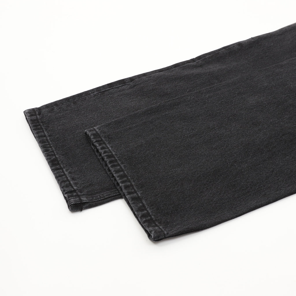 Loewe Contrast Stitch Wide-Leg Washed Denim Trousers | Black Leather Patch Workwear Luxury
