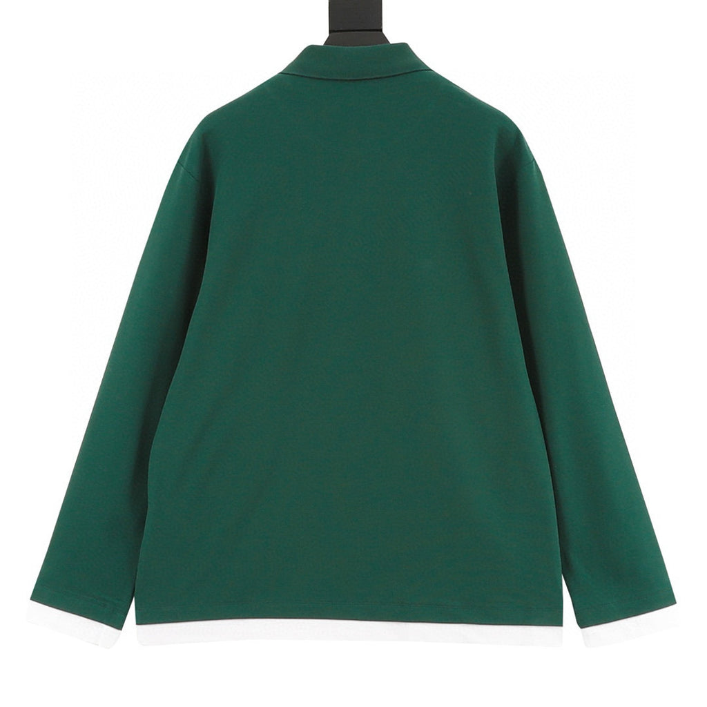 Prada Faux-Layered White Cuff Piqué Cotton Long-Sleeve Polo Shirt