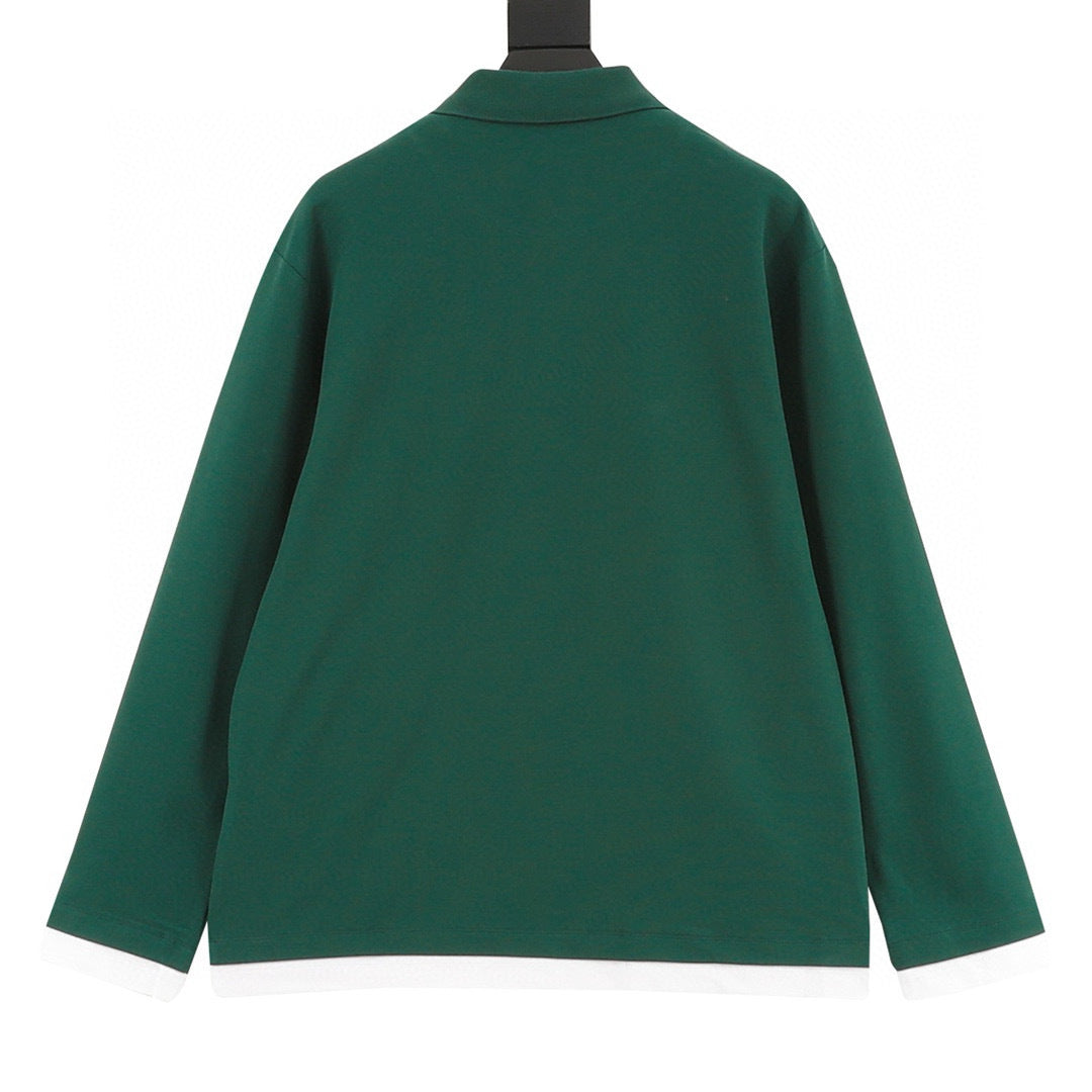 Prada Faux-Layered White Cuff Piqué Cotton Long-Sleeve Polo Shirt