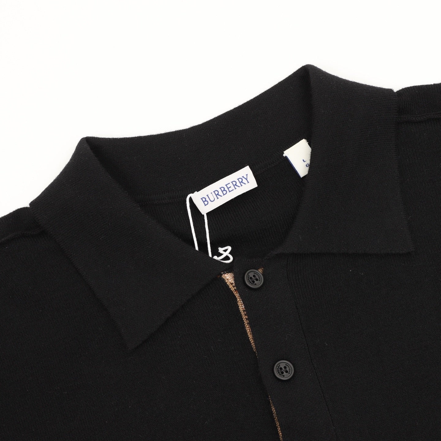 Burberry Five-Color Check Placket Wool Long Sleeve Polo Sweater | Black Relaxed Luxury Knitwear