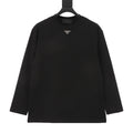 Prada Triangle Logo Long-Sleeve Top — Ivory, Centre Neckline Plaque
