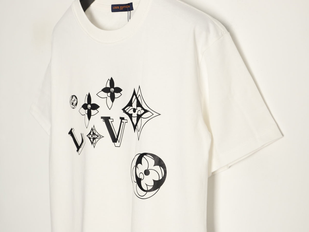 Louis Vuitton Abstract Monogram Print Short-Sleeve T-Shirt in White