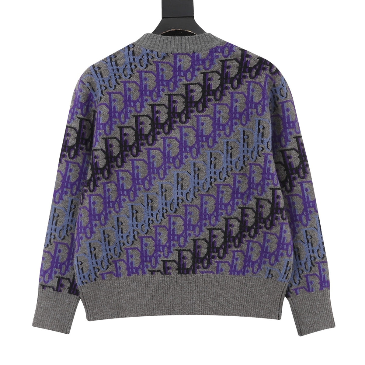 Dior Women's Men's Grey Purple Oblique Jacquard Crewneck Sweater