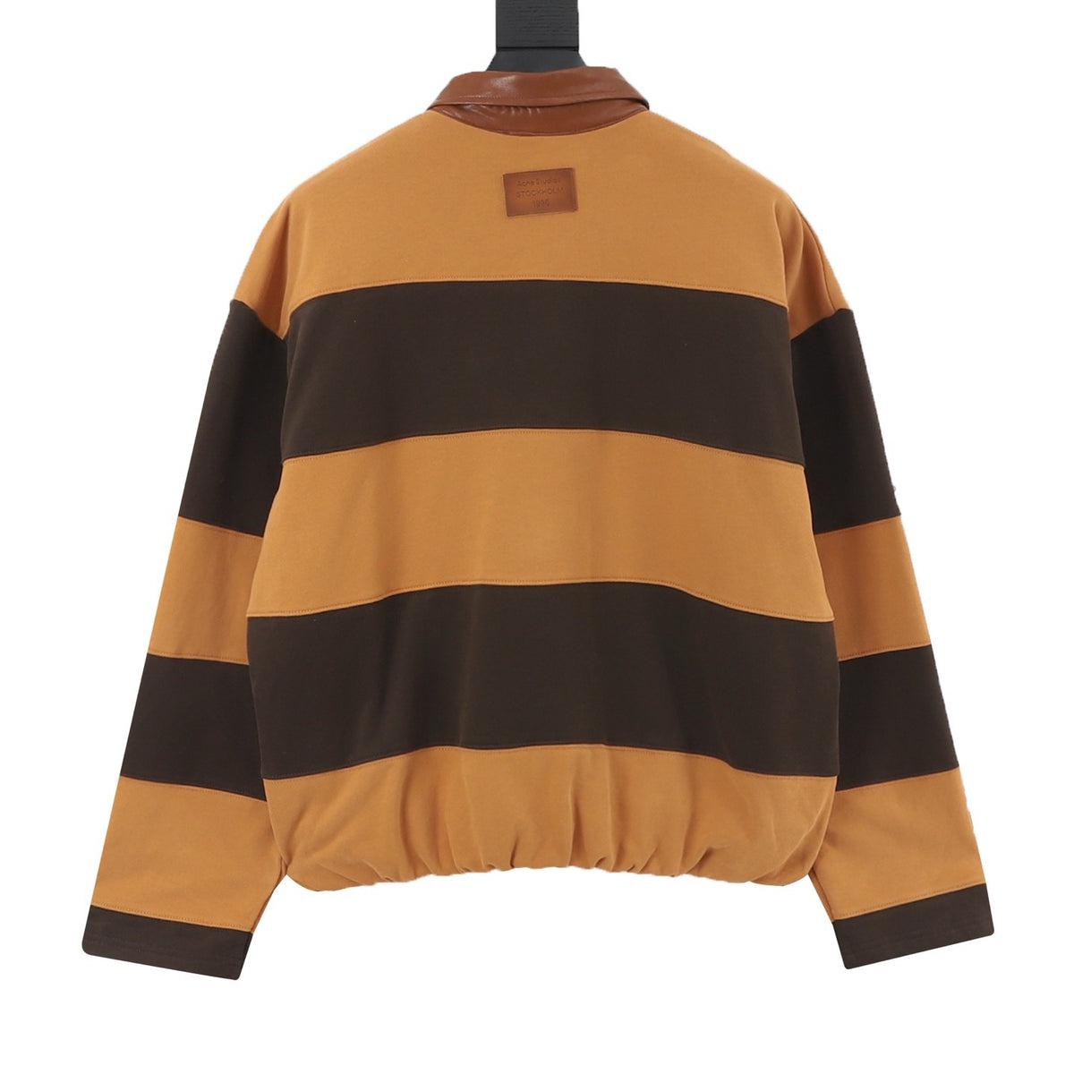 Acne Studios Women's Men's Camel and Brown Striped Long-Sleeve Polo with Faux Leather Collar