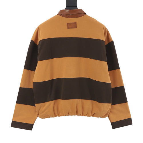 Acne Studios Women's Men's Camel and Brown Striped Long-Sleeve Polo with Faux Leather Collar