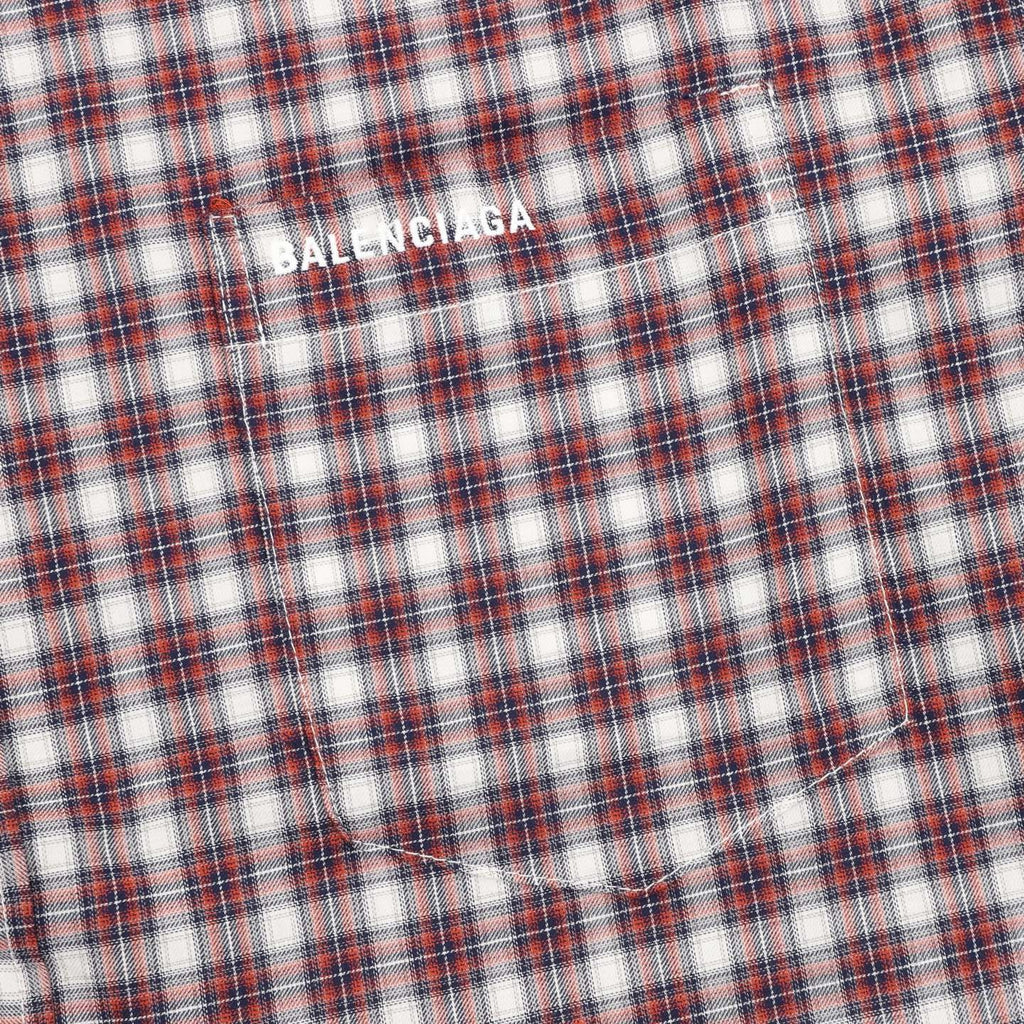 Balenciaga Red Plaid Layered-Look Double-Layer Short-Sleeve Shirt