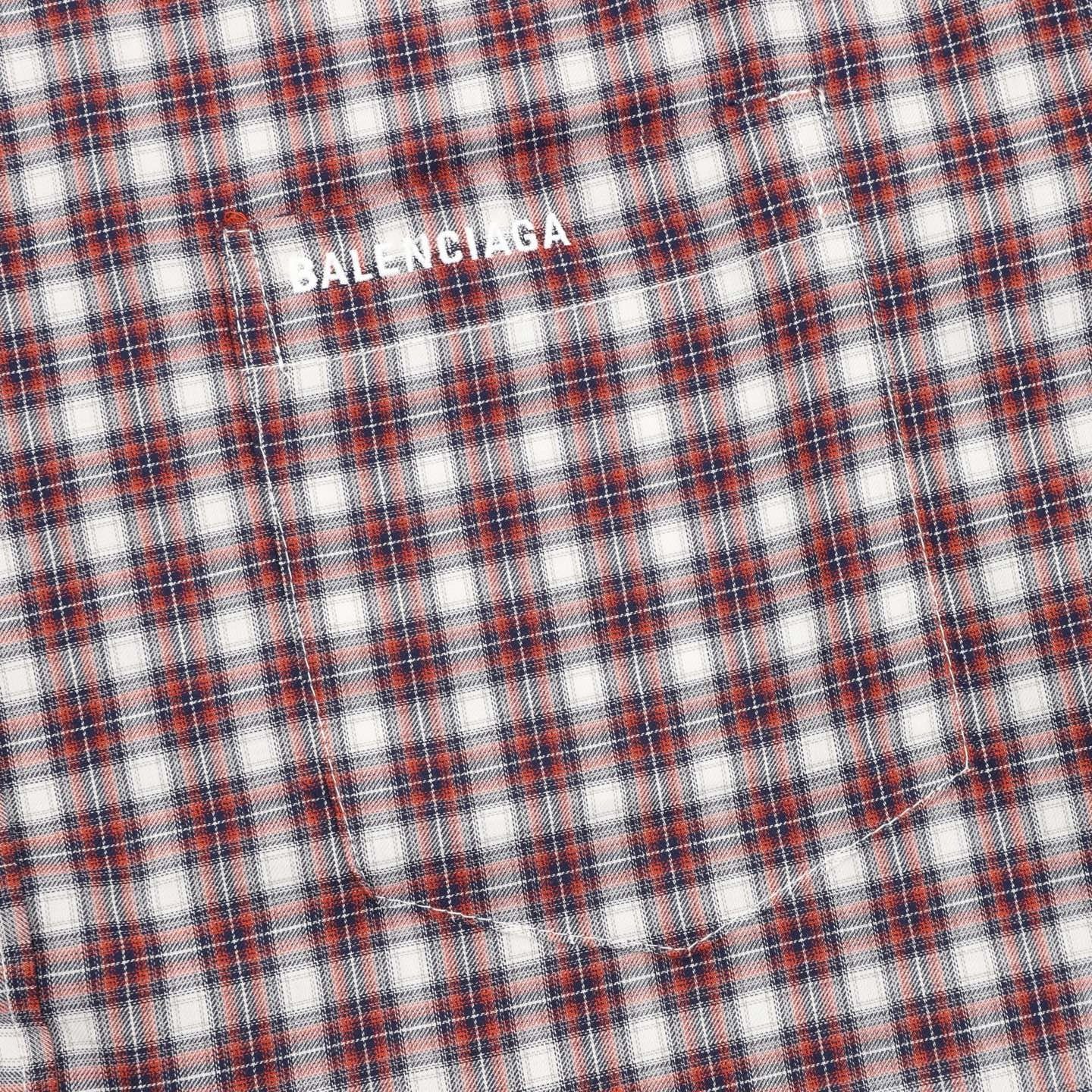 Balenciaga Red Plaid Layered-Look Double-Layer Short-Sleeve Shirt
