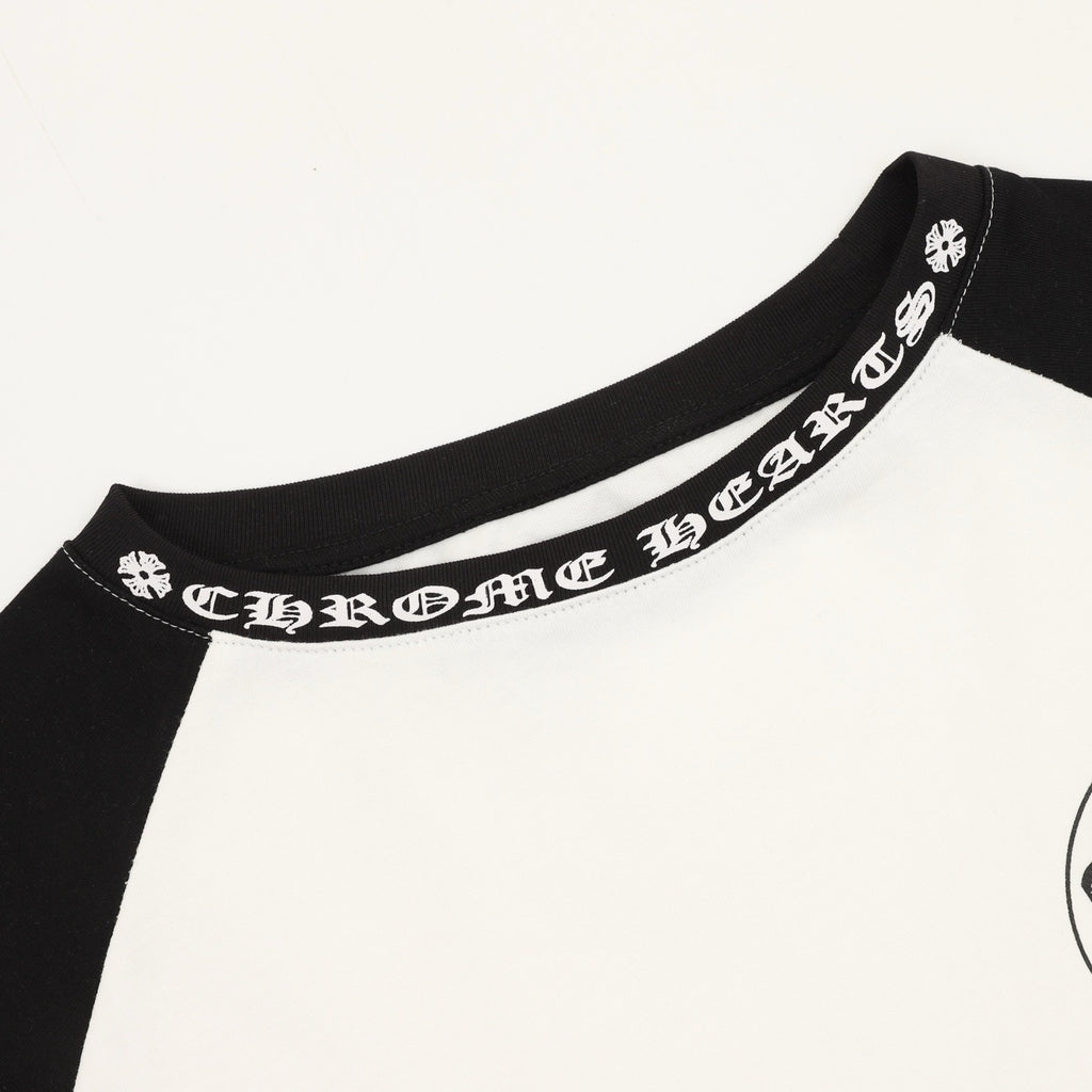 Chrome Hearts 25FW Black Label Raglan Baseball Long Sleeve T-Shirt | White Blue Gothic Print