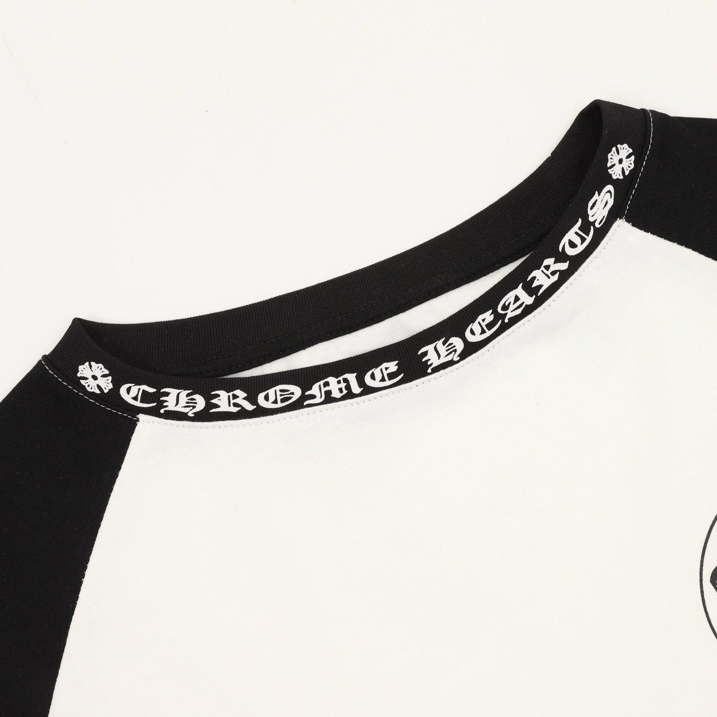 Chrome Hearts 25FW Black Label Raglan Baseball Long Sleeve T-Shirt | White Blue Gothic Print