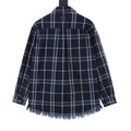 Dior Women's & Men's Navy Blue Plaid Fringe-Hem Long-Sleeve Shirt