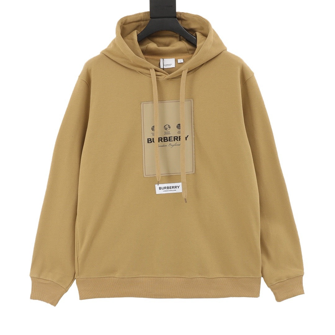 Burberry Women's & Men's Camel Square Label Logo Hoodie