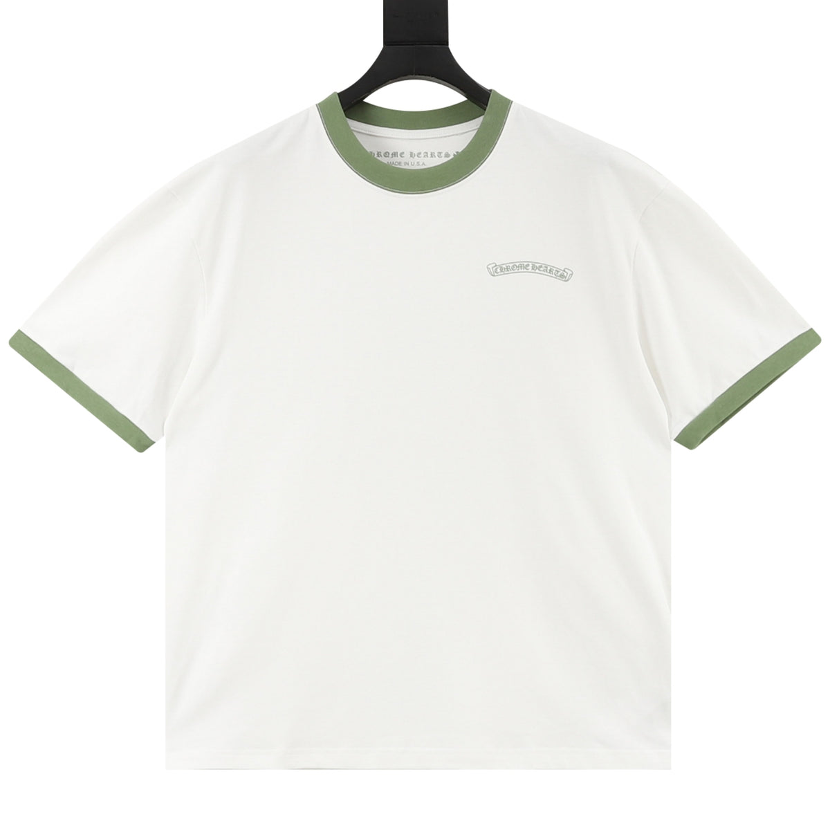 Chrome Hearts Men's White Green-Trim Logo Short-Sleeve T-Shirt