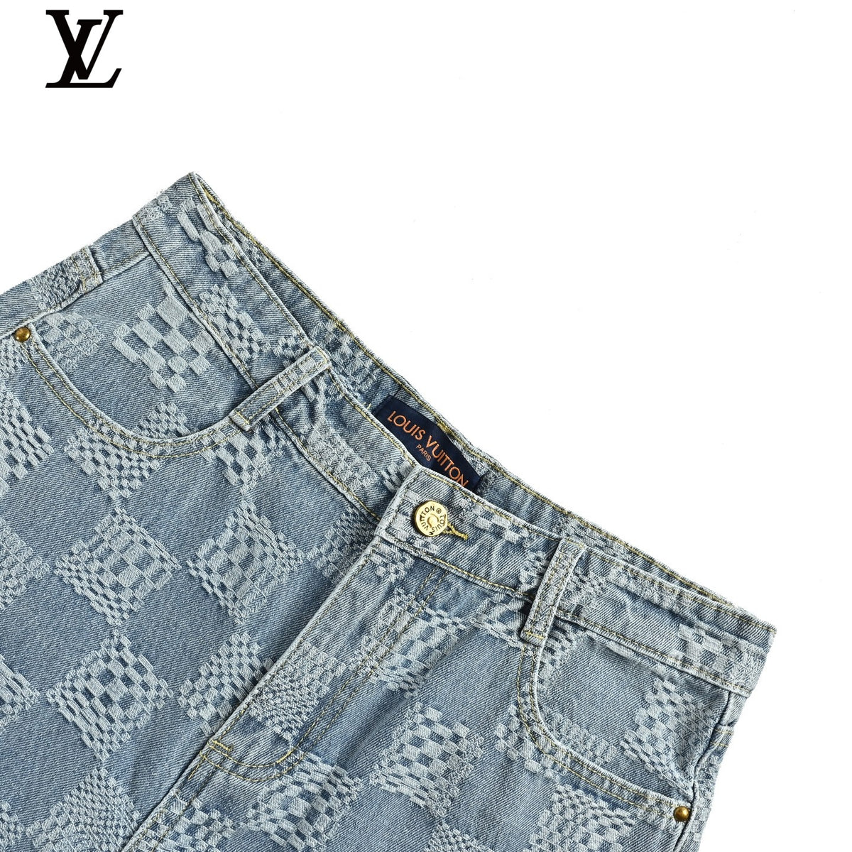 Louis Vuitton Men's Blue Damier Jacquard Denim Shorts