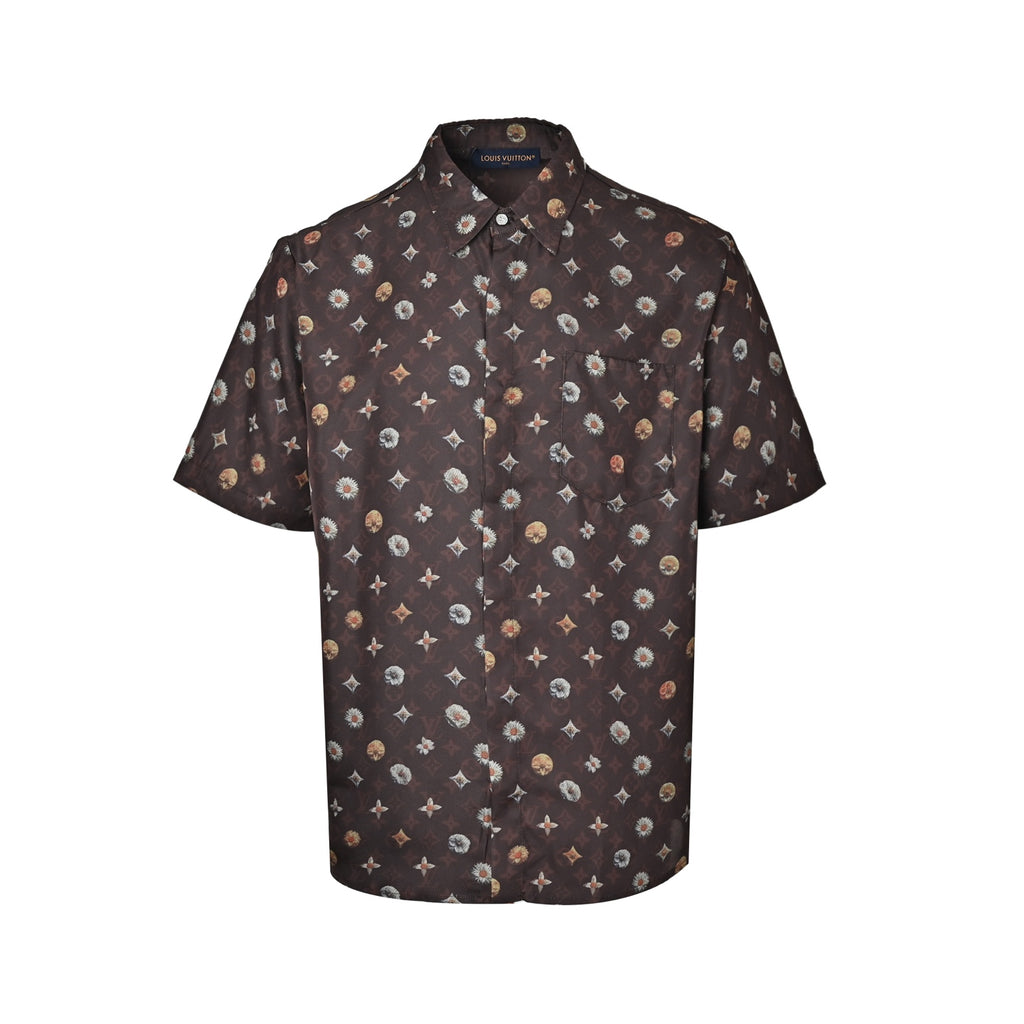 Louis Vuitton Floral Monogram Print Short-Sleeve Shirt in Brown