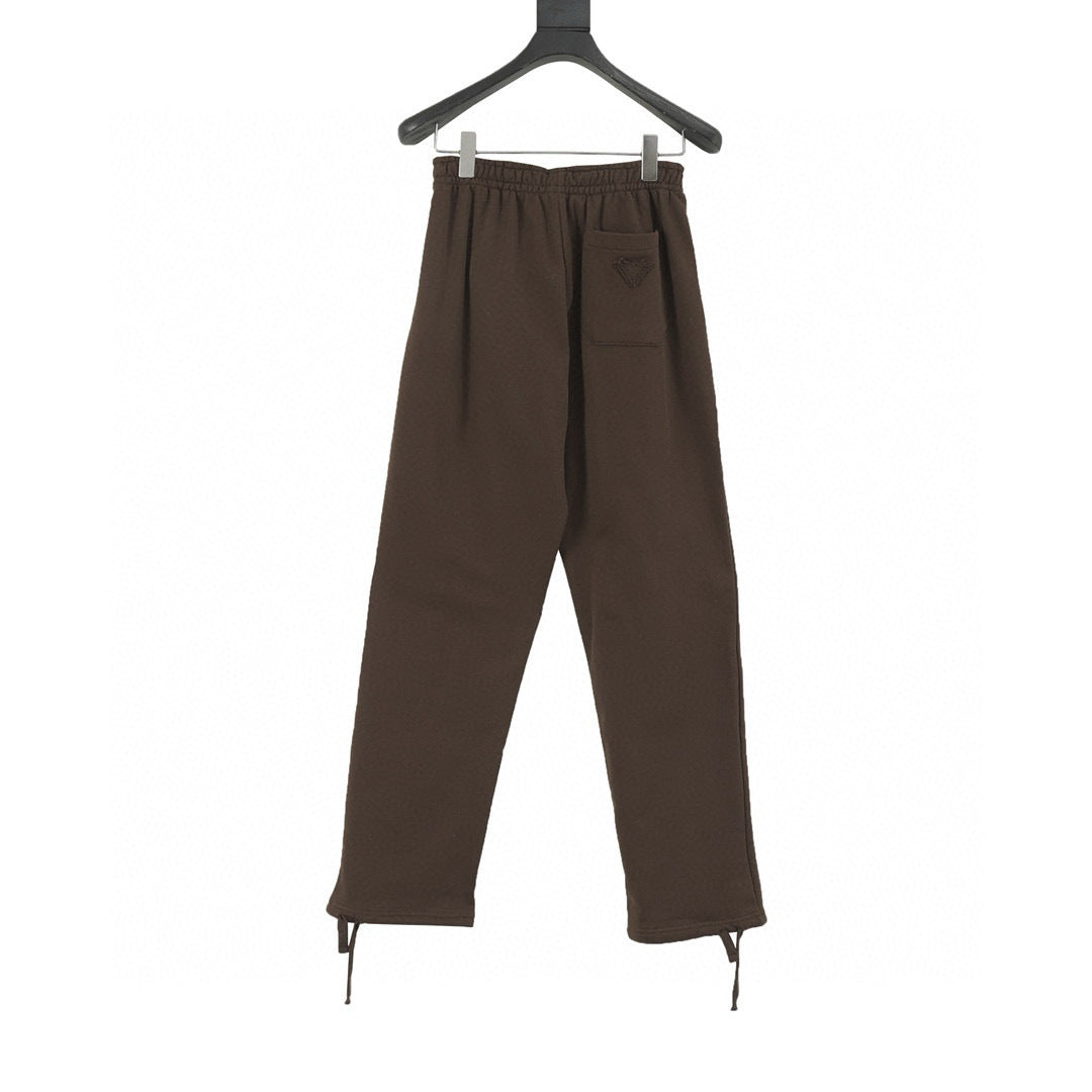Prada Tonal Logo Label Hem Drawstring Straight Leg Cotton Trousers
