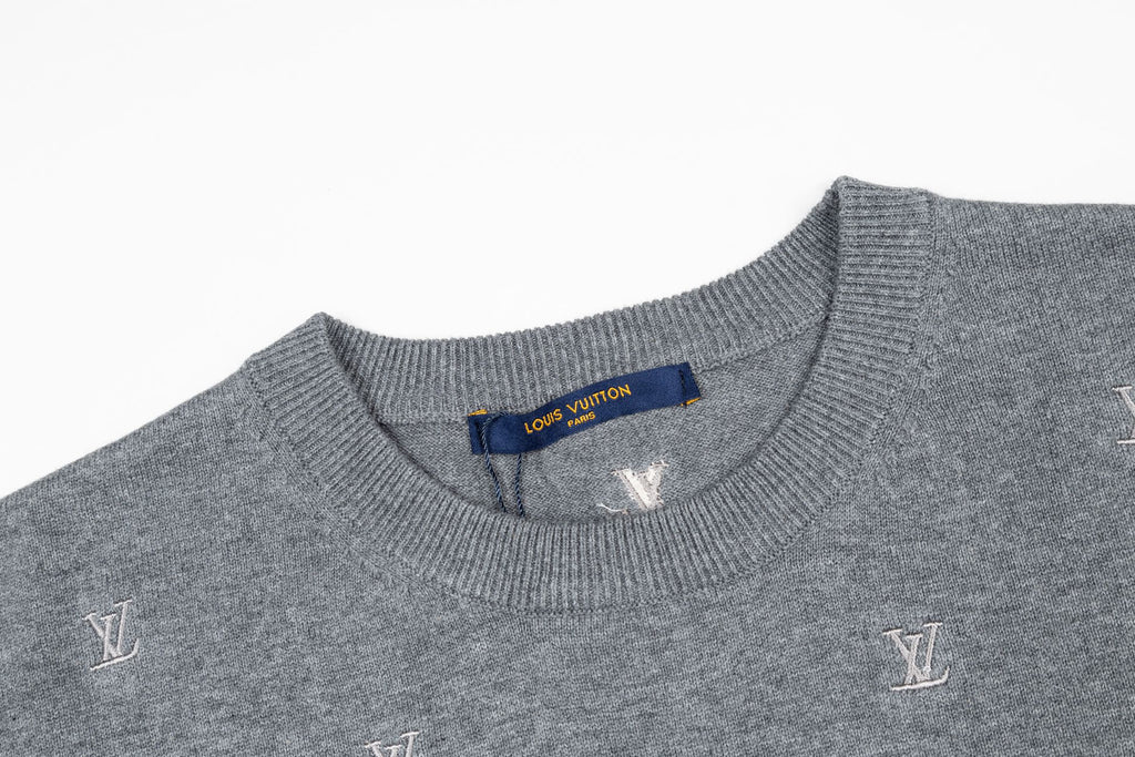Louis Vuitton All-Over LV Embroidered Knit Short-Sleeve T-Shirt in Grey