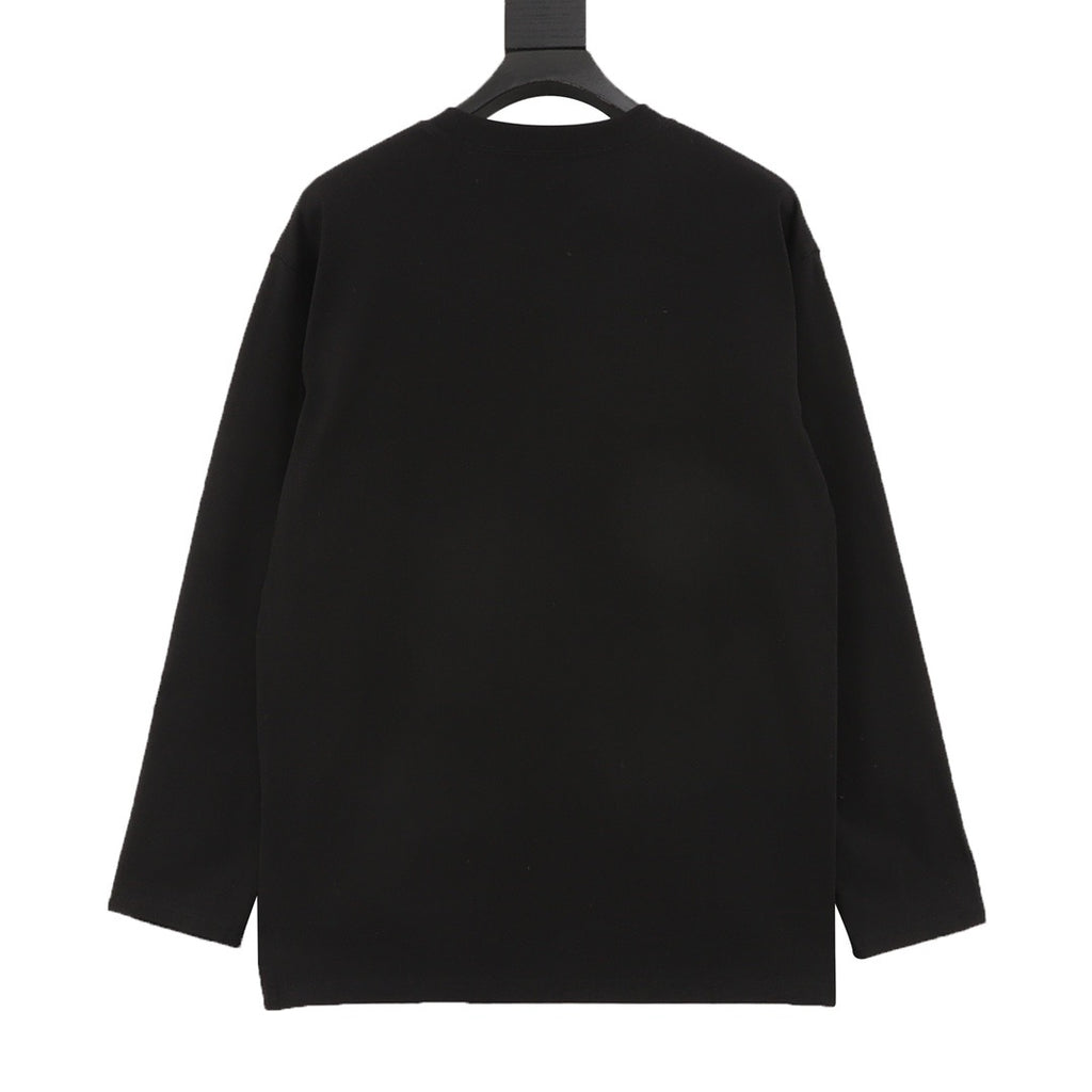 Burberry Equestrian Knight Embroidery Long-Sleeve Top — Black, Cobalt Detail