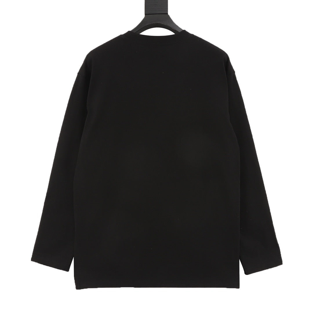 Burberry Equestrian Knight Embroidery Long-Sleeve Top — Black, Cobalt Detail