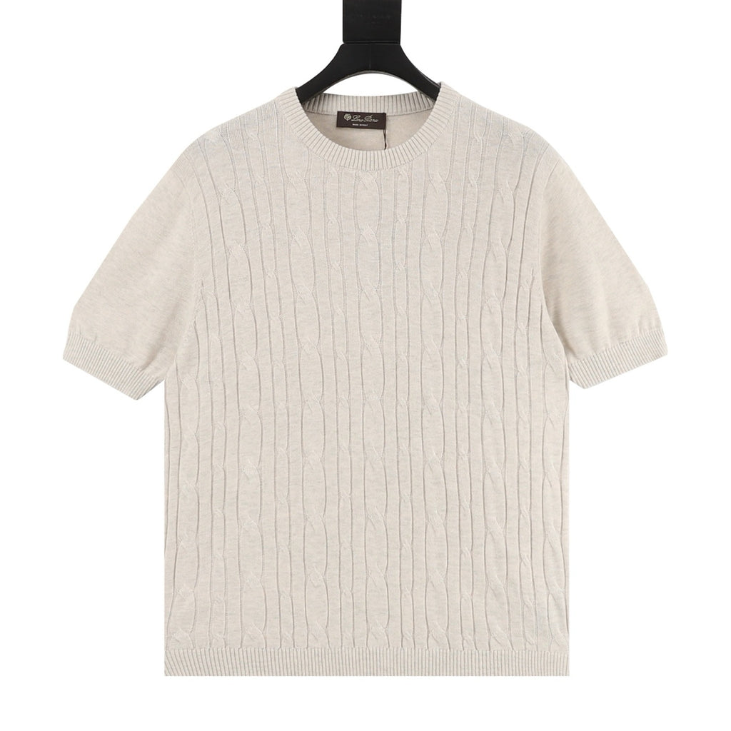 Loro Piana Women's Men's Light Beige Cable-Knit Short-Sleeve Sweater