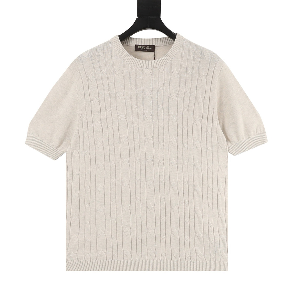 Loro Piana Women's Men's Light Beige Cable-Knit Short-Sleeve Sweater