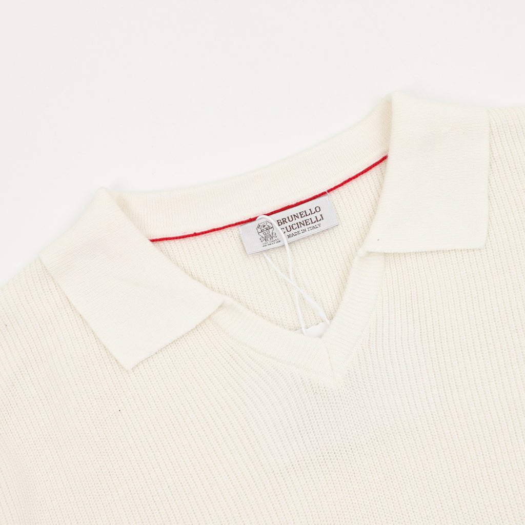 Brunello Cucinelli BC Seagull Collar Knit Short-Sleeve Polo