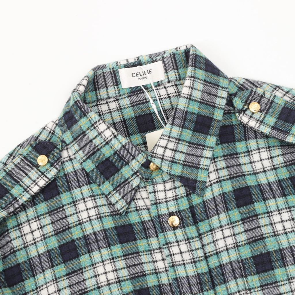 Celine Green Check Flannel Snap-Button Shirt