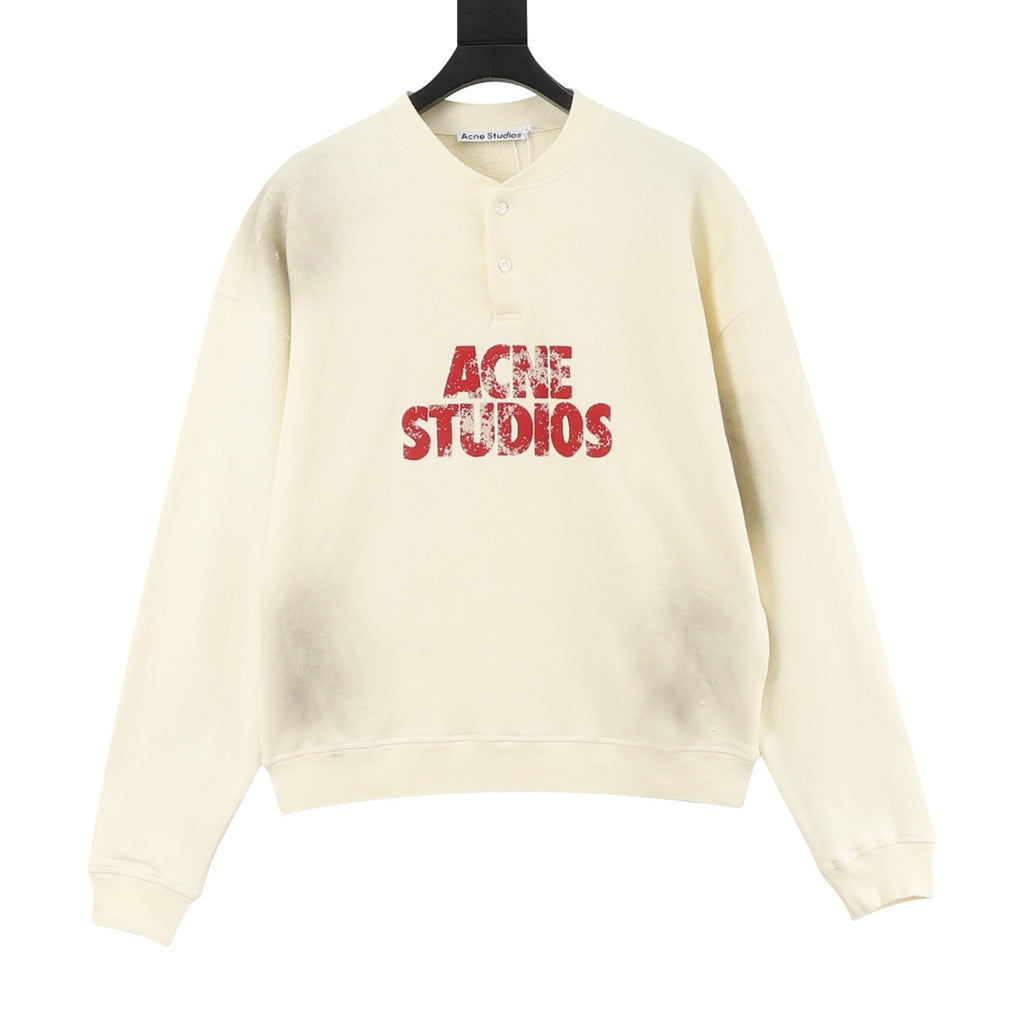Acne Studios Women's Men's Cream Logo Henley Sweatshirt