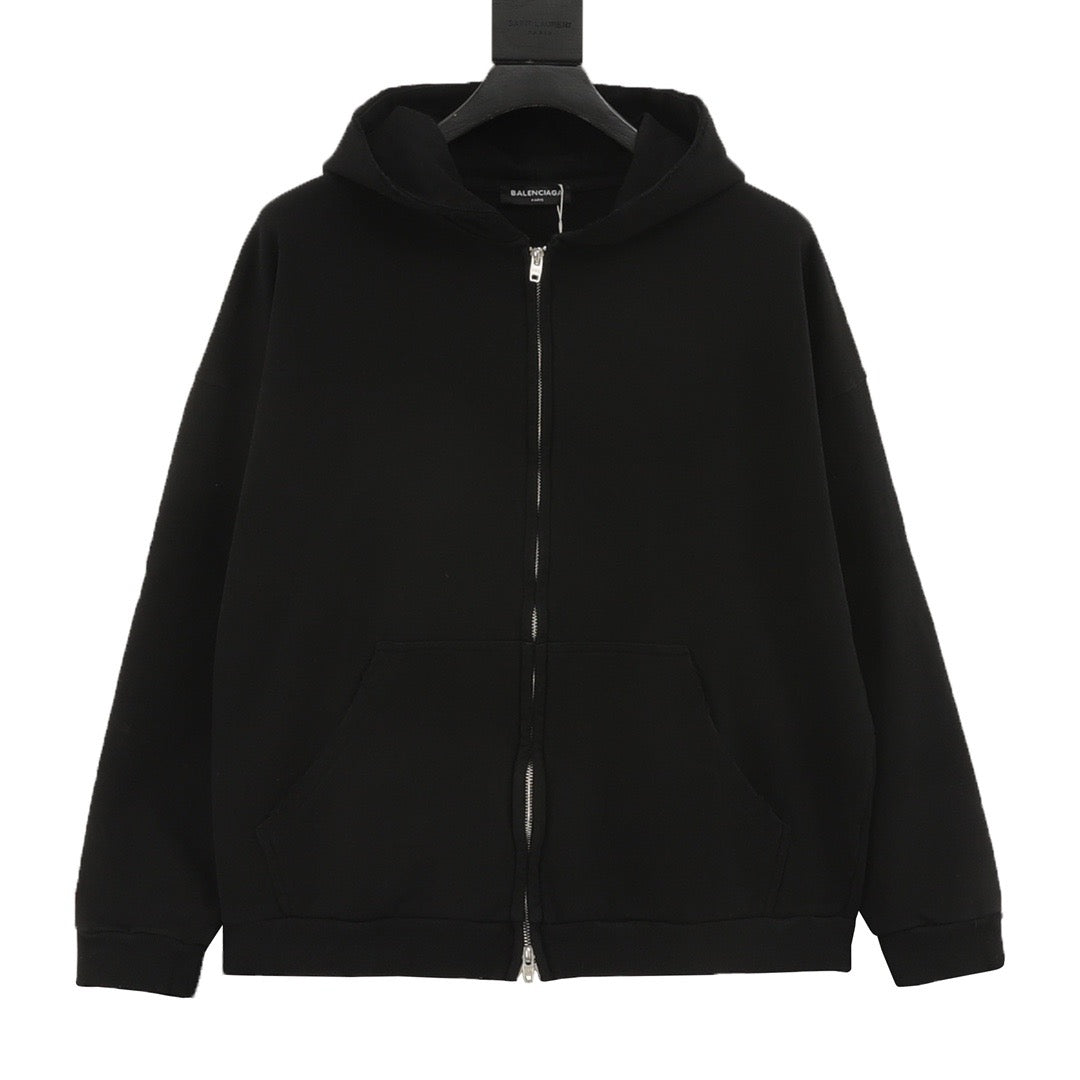 Balenciaga Women's Men's Black Plain Zip-Up Hoodie