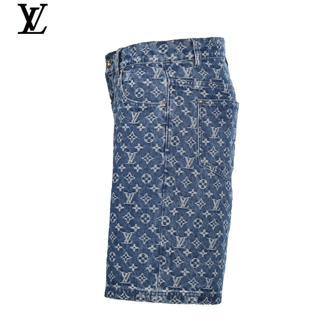 Louis Vuitton Blue Allover Monogram Denim Shorts