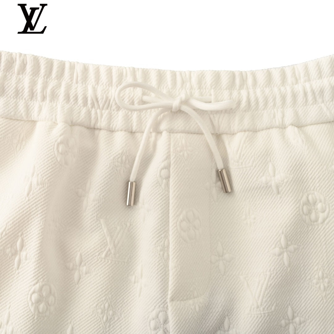 Louis Vuitton White Embossed Monogram Drawstring Shorts