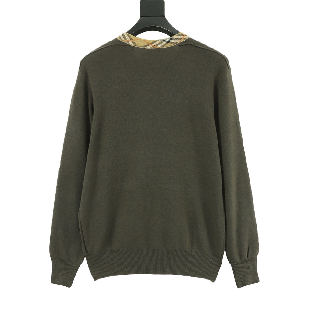 Burberry Check-Collar Knitted Wool Sweater