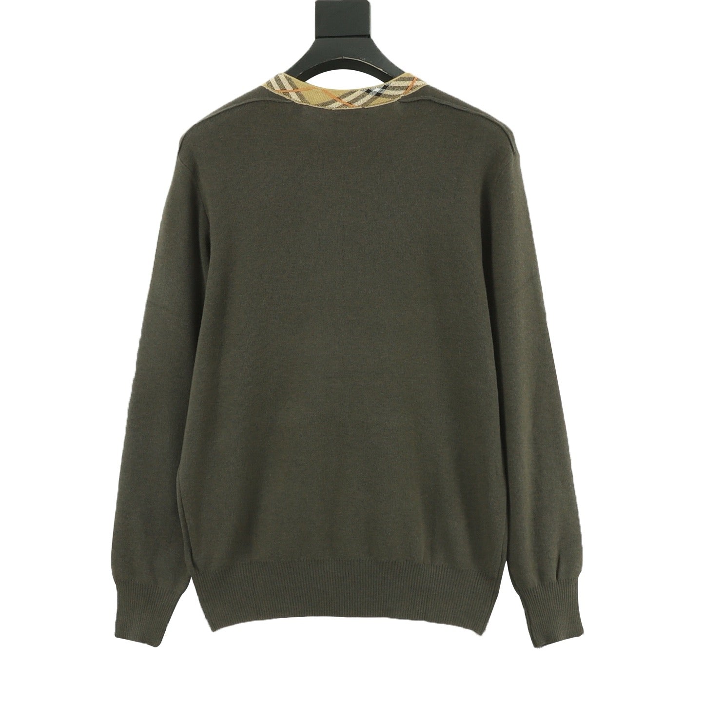 Burberry Check-Collar Knitted Wool Sweater