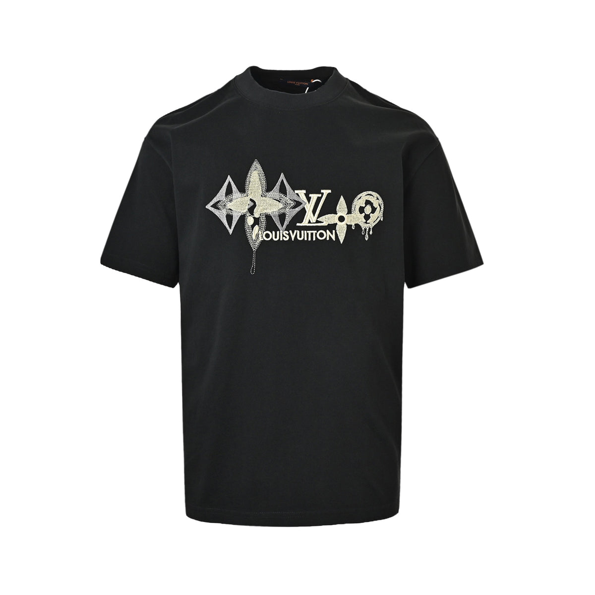Louis Vuitton Floral Embroidered Short-Sleeve T-Shirt in Black