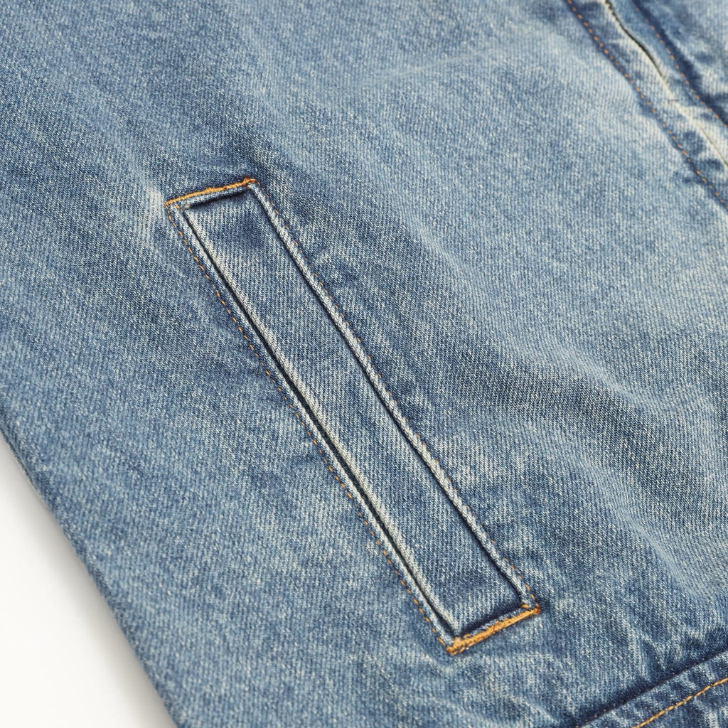 AMI Paris Ami de Cœur Heart Logo Washed Denim Zip Jacket | Light Blue Workwear Casual Outerwear