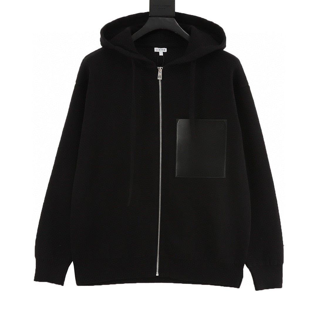 Loewe Leather Patch Pocket Zip-Up Hooded Jacket